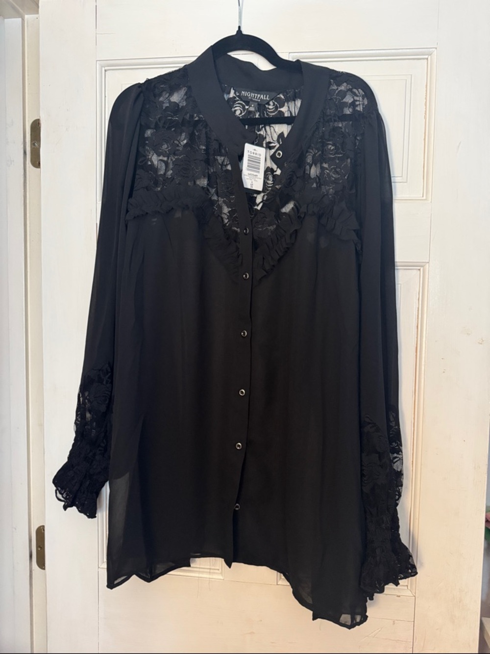 torrid Black Lace Trim Button-Up Blouse